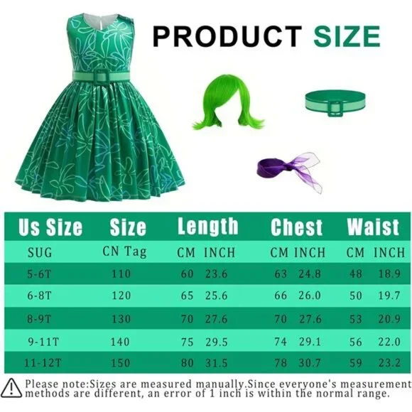 Green Disgust Costume Joy Cosplay Dress Party Cosplay Dress up - Picture 6 of 7